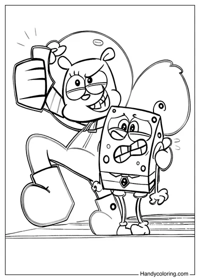 Sandy And SpongeBob Coloring Sheet