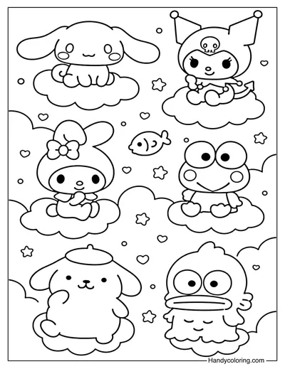 Sanrio Cloudy Dreams Coloring Page