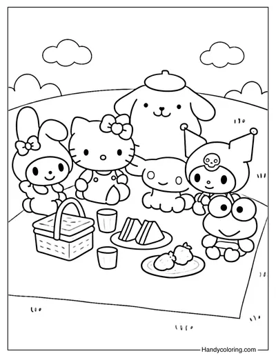 Sanrio Coloring Page Picnic with Best Friends