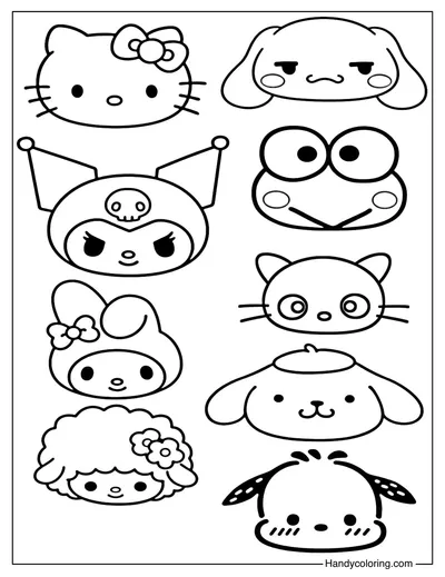 Sanrio Faces Coloring Page