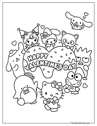 Sanrio Happy Valentine's Day Donut Coloring Page