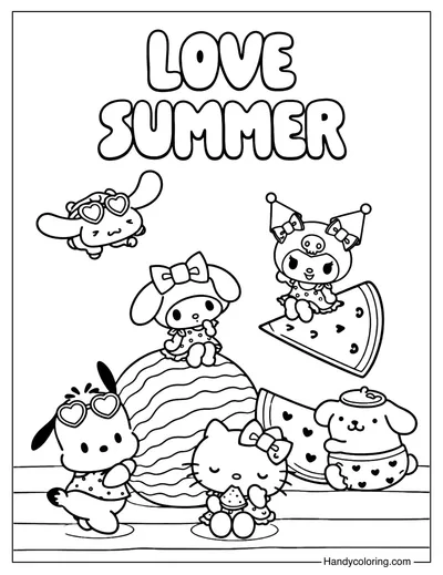 Sanrio Love Summer Coloring Page