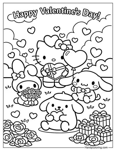 Sanrio Valentine Garden Coloring Page