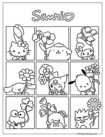 Sanrio with Flower Coloring Page