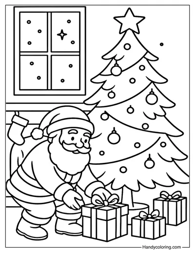 Santa and Christmas Tree Coloring Page