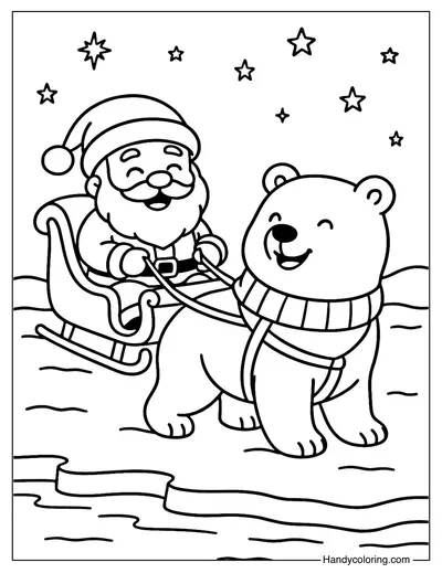 Santa and Polar Bear Coloring Page