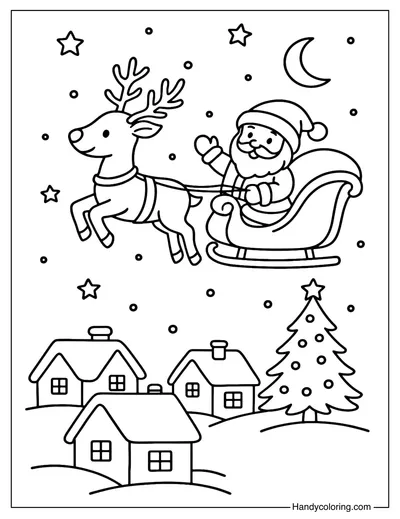 Santa and Reindeer Christmas Coloring Page