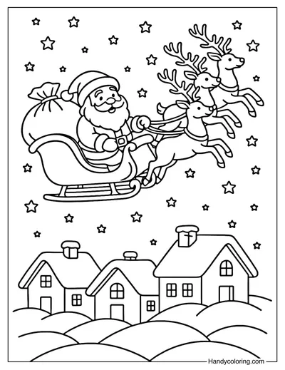 Santa and Reindeer Winter Coloring Page