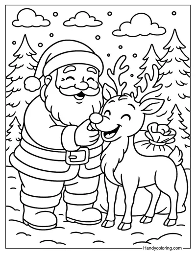 Santa and Rudolph Friendship Coloring Page