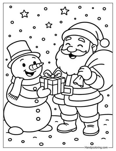 Santa and Snowman Friends Coloring Page