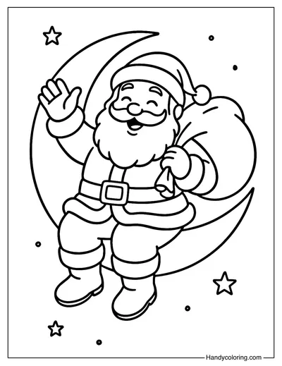 Santa and the Moon Coloring Page