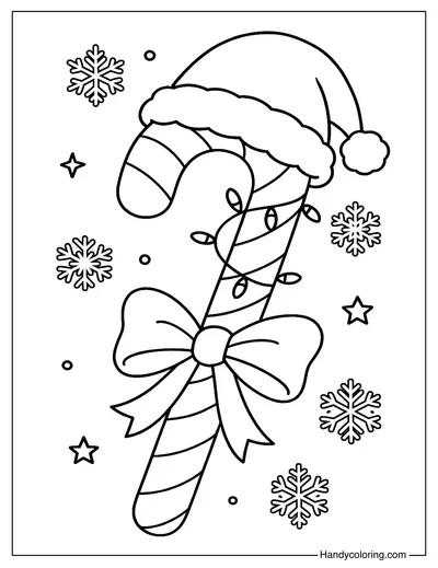 Santa Candy Cane Coloring Page
