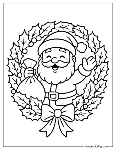 Santa Claus Wreath Coloring Page