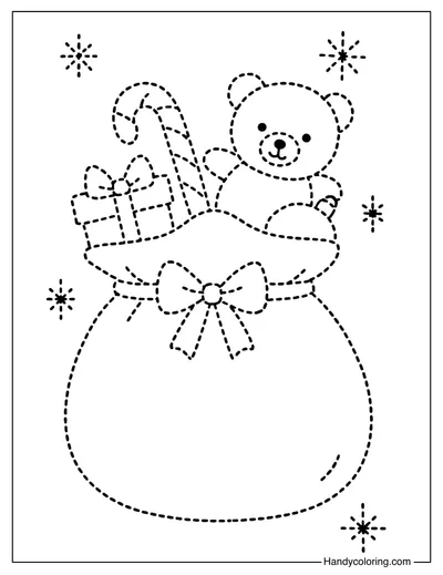 Santa Gift Bag Tracing Christmas Coloring Page