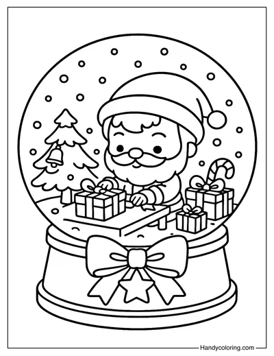 Santa Gift Workshop Snow Globe Coloring Page