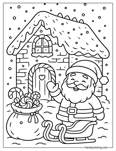 Santa Gingerbread House Coloring Page
