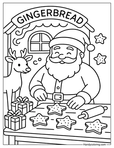 Santa Gingerbread Workshop Coloring Page