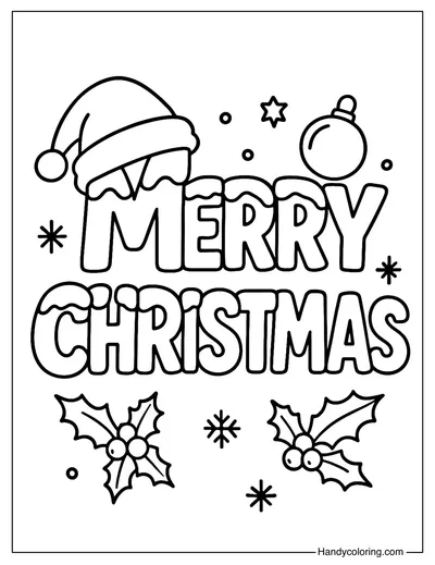 Santa Hat Merry Christmas Coloring Page