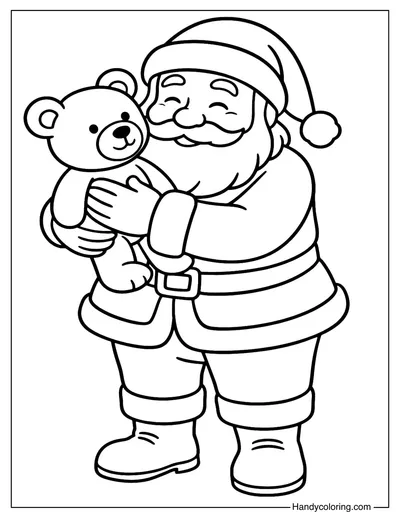 Santa Hugging Teddy Bear Coloring Page