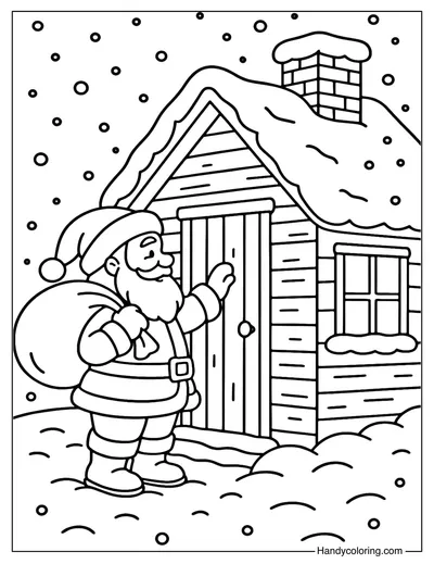 Santa Knocking at the Door Coloring Page
