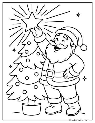 Santa Lighting the Christmas Star Coloring Page