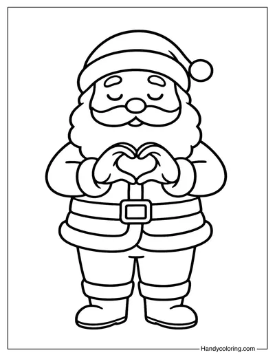 Santa Making Heart Hands Coloring Page