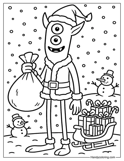 Santa Monster Coloring Page