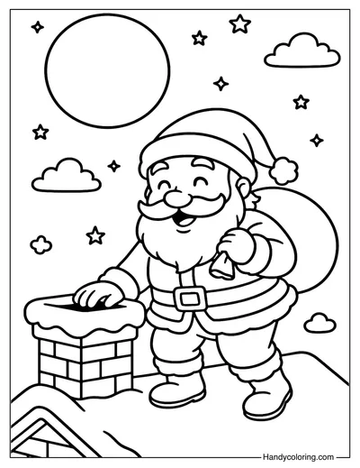 Santa on the Rooftop Coloring Page