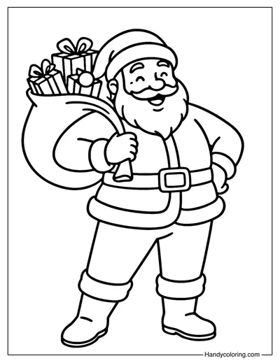 Santa Posing with Gift Bag Coloring Page