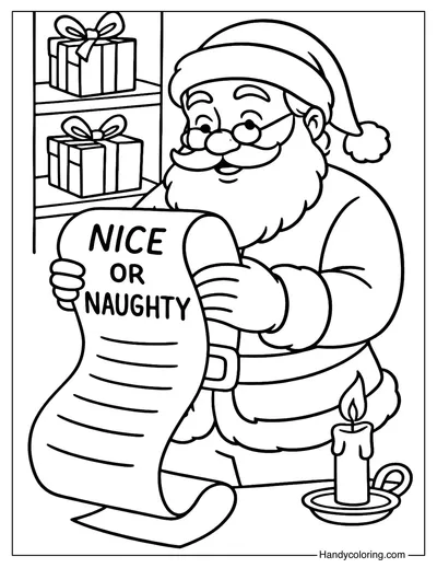 Santa Reading Christmas List Coloring Page