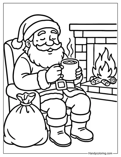 Santa Relaxing after Christmas Night Coloring Page