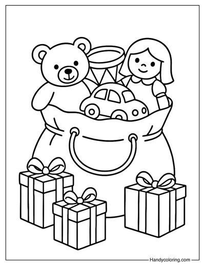 Santa Sack Full of Toys Coloring Page
