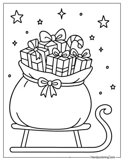 Santa Sack on the Sleigh Coloring Page