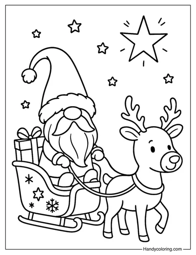 Santa Sleigh Gnome Coloring Page