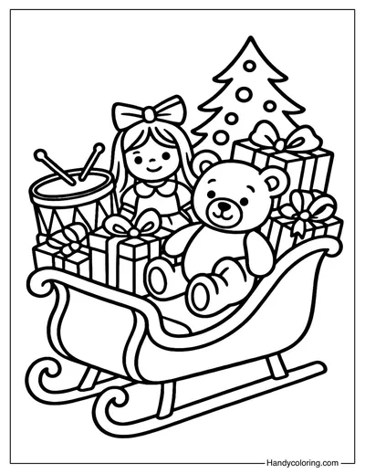 Santa Sleigh with Toys Coloring Page