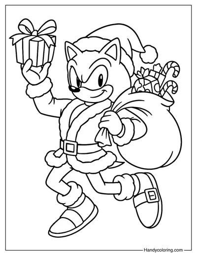 Santa Sonic with Santa Sack Coloring Page