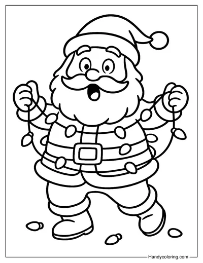Santa Tangled in Christmas Lights Coloring Page