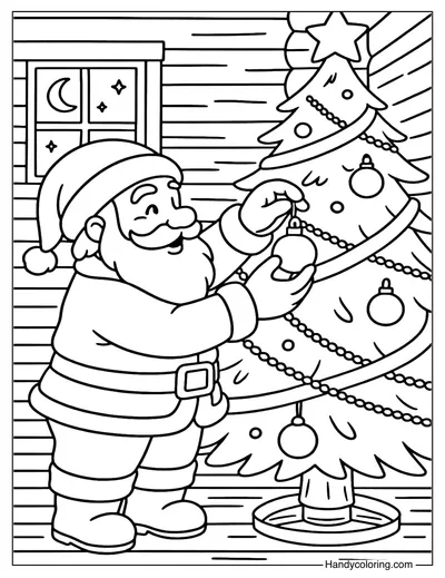 Santa with Christmas Tree Coloring Page