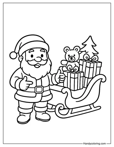 Santa with Sleigh Full of Gifts Coloring Page