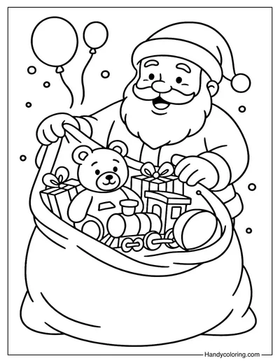Santa with Toy Bag Coloring Page
