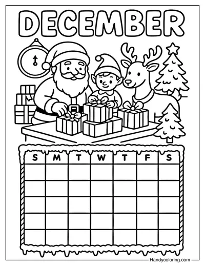 Santa Workshop Calendar December Coloring Page
