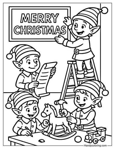 Santa Workshop Elf Coloring Page