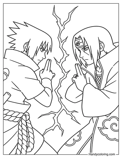 Sasuke and Itachi in a Dramatic Standoff