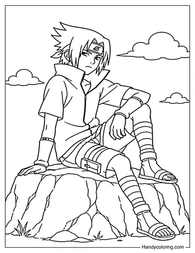 Sasuke Sitting Calmly on a Rock
