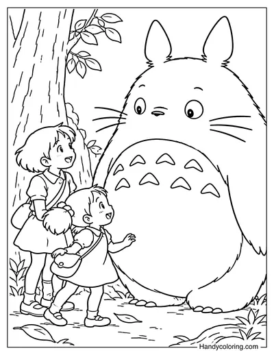 Satsuki and Mei Meeting Totoro in the Forest
