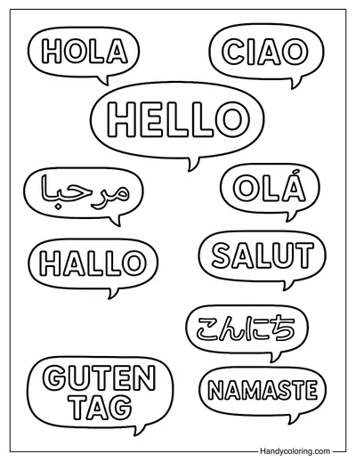 Say Hello in 10 Languages Coloring Page