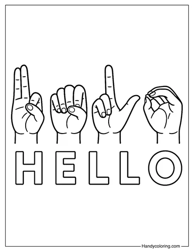 Say Hello in Sign Language Coloring Page