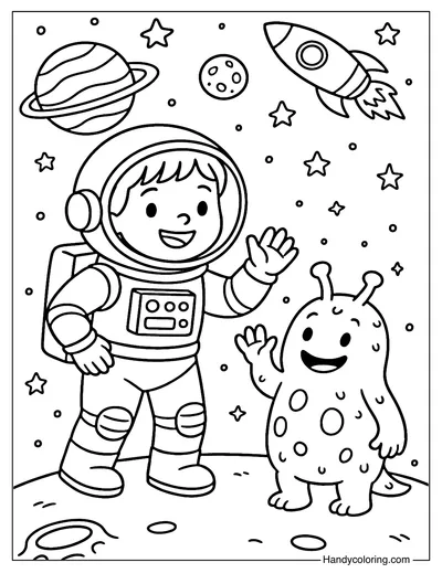 Say Hello in Space Coloring Page