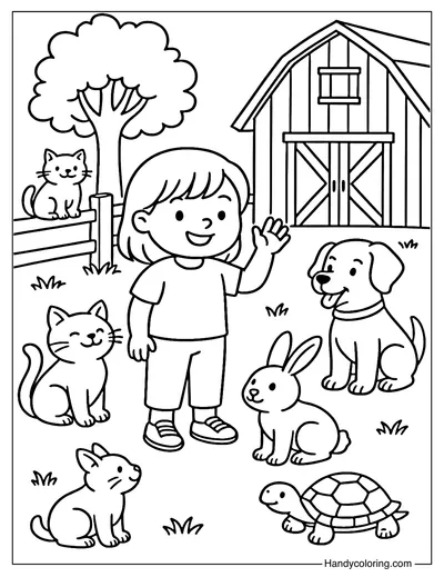 Say Hello to the Animals Coloring Page