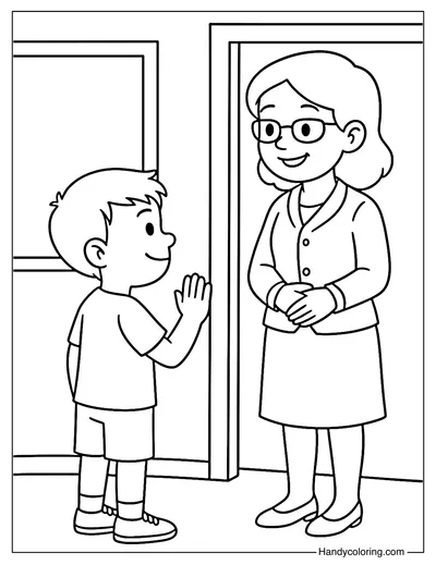 Say Hello to Your Teacher Coloring Page